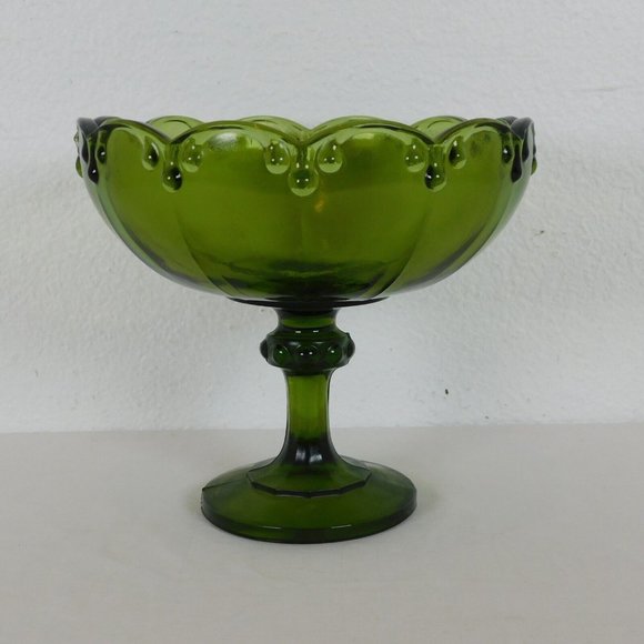 Indiana Glass Other - Indiana Glass Garland Avacado Green Pedestal Compote Bowl 7.5" tall VINTAGE